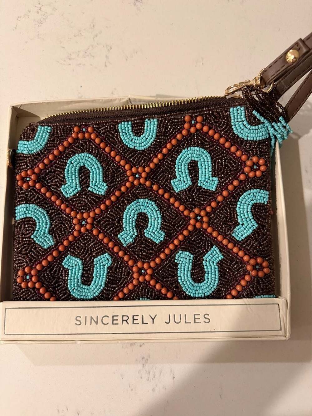 NWT Sincerely Jules Beaded Horseshoe Wristlet Purse